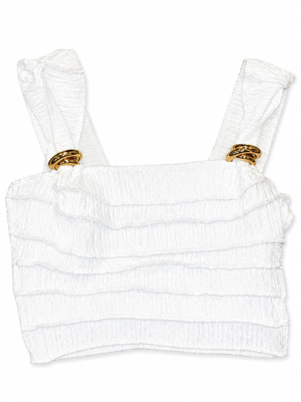 WHITE LAYERED CROP TOP WITH GOLD DETAIL